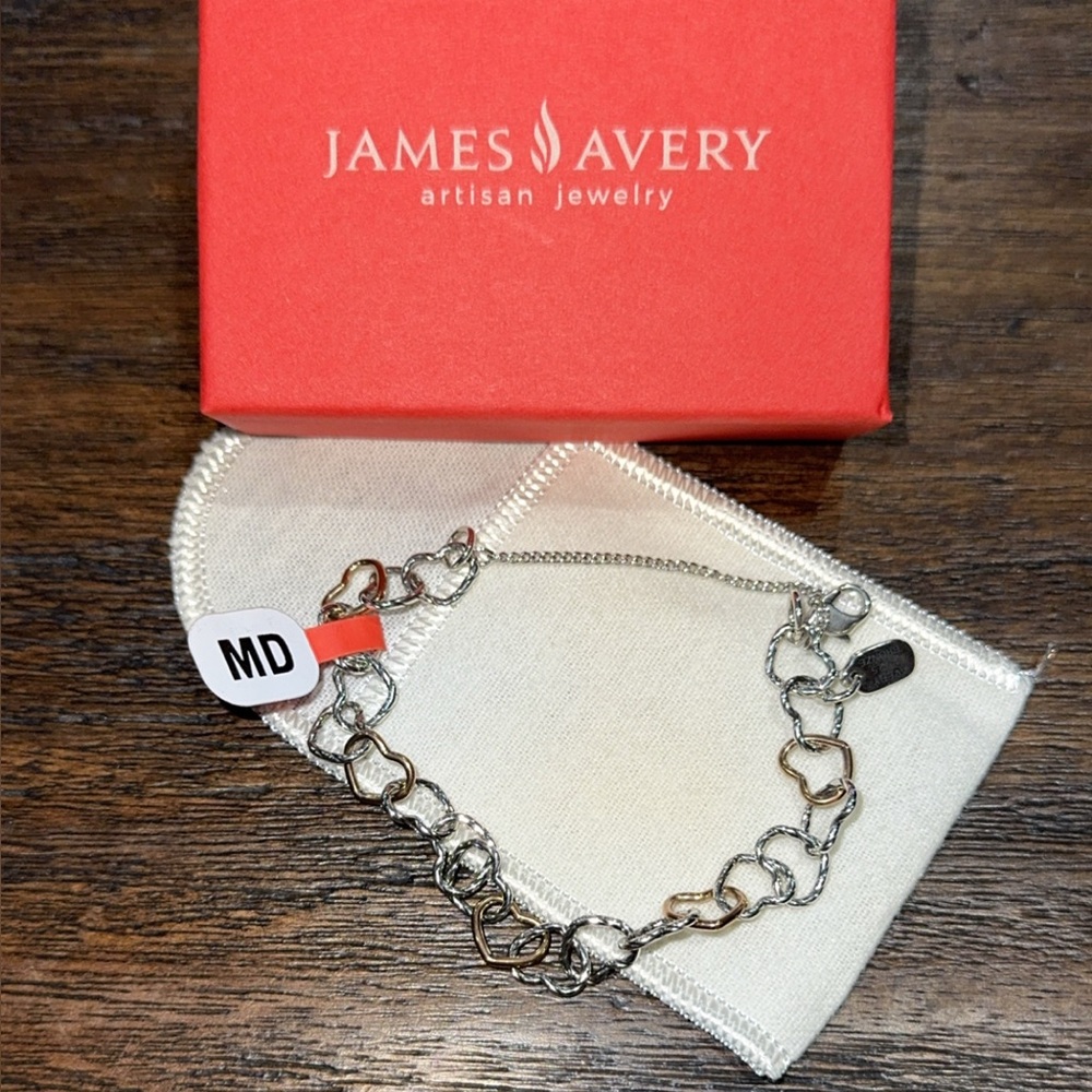 James Avery Silver Heart Link Charm Bracelet